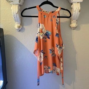 Coral floral tank with half sleeves